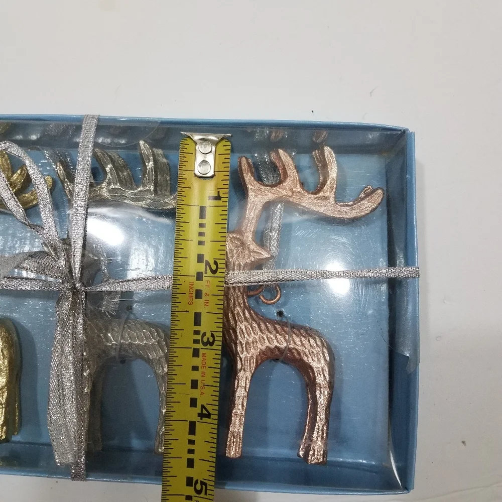 Reindeer Ornaments Set of 3 Silver Gold Copper New